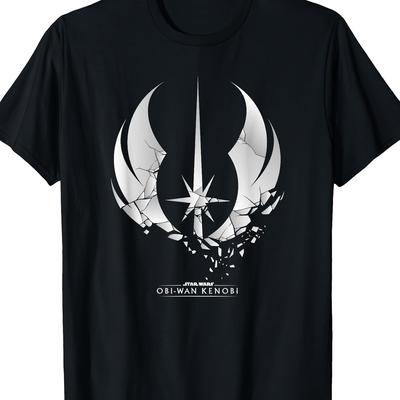 TEMU Star Wars Logo T-shirt - 180g, 100% Cotton, Round Neck, Casual Tee With Intricate , Casual Wear|round Neck Tee|cotton Fabric Image