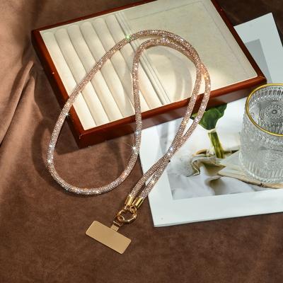 TEMU Mobile Phone Lanyard Full Diamond Crossbody Lightweight Fashionable Rhinestone Golden Accessory Shoulder Strap