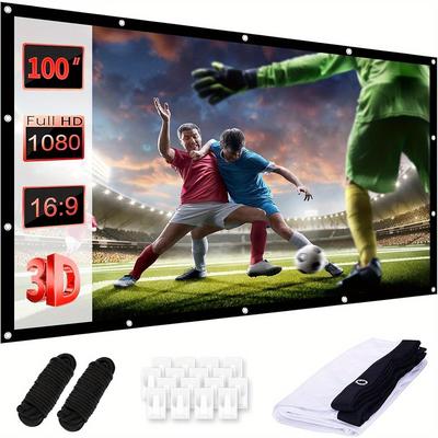 TEMU Canvas Projector 100 Inch 16:9 Hd Projector Screen Outdoor Portable Foldable Projection Screen With Hook And Rope For Home, School, Meeting, Camping, Image