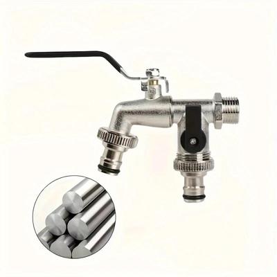 TEMU 1pc Dual Outlet Faucet - Rust And Frost Resistant, For Watering Plants And Washing Machines, Contemporary Design With Rubber Gasket, For Outdoor Use, Ideal For Garden Irrigation And Lawn Watering Image