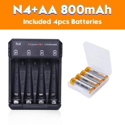 TEMU Powerkan 4 Rechargeable Batteries With Aa Aaa Battery Charger, 4 Grid Led Battery Charger With 4 Aa 800mah + Aaa 300mah Rechargeable Batteries, Rechargeable Battery And Battery Charger Combo Image