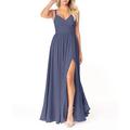 Abito Da Damigella D'Onore A-Line V Collo Senza Maniche Elegante Lunghezza Rasa Pavimento Chiffon Con Pieghe Apro Frontale Ruching