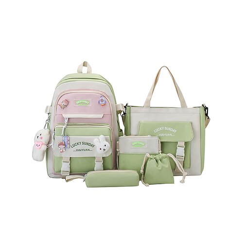 Set Zaino Kawaii per Ragazze Tween e Teen di 5 Pezzi Zaino Scuola di Grande Capacità con Borsa Tote e Astuccio per Uso Quotidiano a Scuola