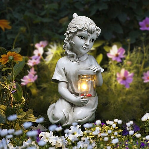 1 pz. Luce solare impermeabile per esterni a forma di formica, ragazzo, coccinella, ragazza, giardino, cortile, prato, sentiero, parco, statua in resina, luce decorativa, luce da paesaggio.