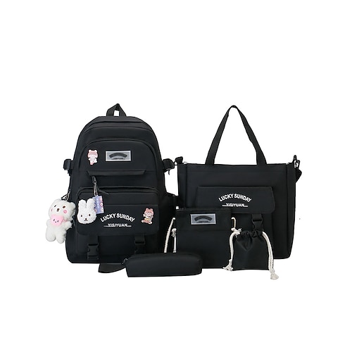 Set Zaino Kawaii per Ragazze Tween e Teen di 5 Pezzi Zaino Scuola di Grande Capacità con Borsa Tote e Astuccio per Uso Quotidiano a Scuola