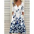 Damen A-Linie Freizeit-Midikleid mit grafischem Streifen kurzärmelig Rundhalsausschnitt Sommerurlaub Strandkleid