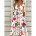 Damen A-Linie Freizeit-Midikleid mit grafischem Streifen kurzärmelig Rundhalsausschnitt Sommerurlaub Strandkleid