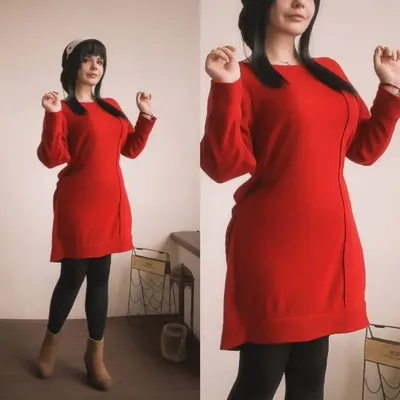 Yor Forger Kostüm Anime SPY Cosplay Rot Gestrickte Pullover Perücke Komplettes Set Neujahr Image