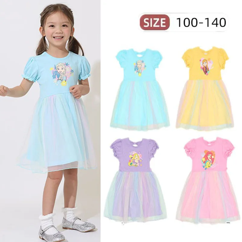 Disney Elsa Kleider Anna Kinderkleidung Reine Baumwolle Gefrorener Netzrock Sommerkleidung Cartoon Halbarm Prinzessinnenkleid Image