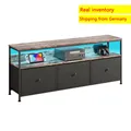 Comanlai Meuble TV LED, Meuble TV vintage avec éclairage LED, Meuble avec 3 tiroirs et étagères, Table TV, pour salon, chambre à coucher