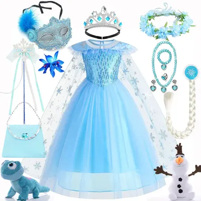 Disney Frozen Schneekönigin Elsa Prinzessin Kleid Pailletten Karneval Party Blaues Kleid für Mädchen Image