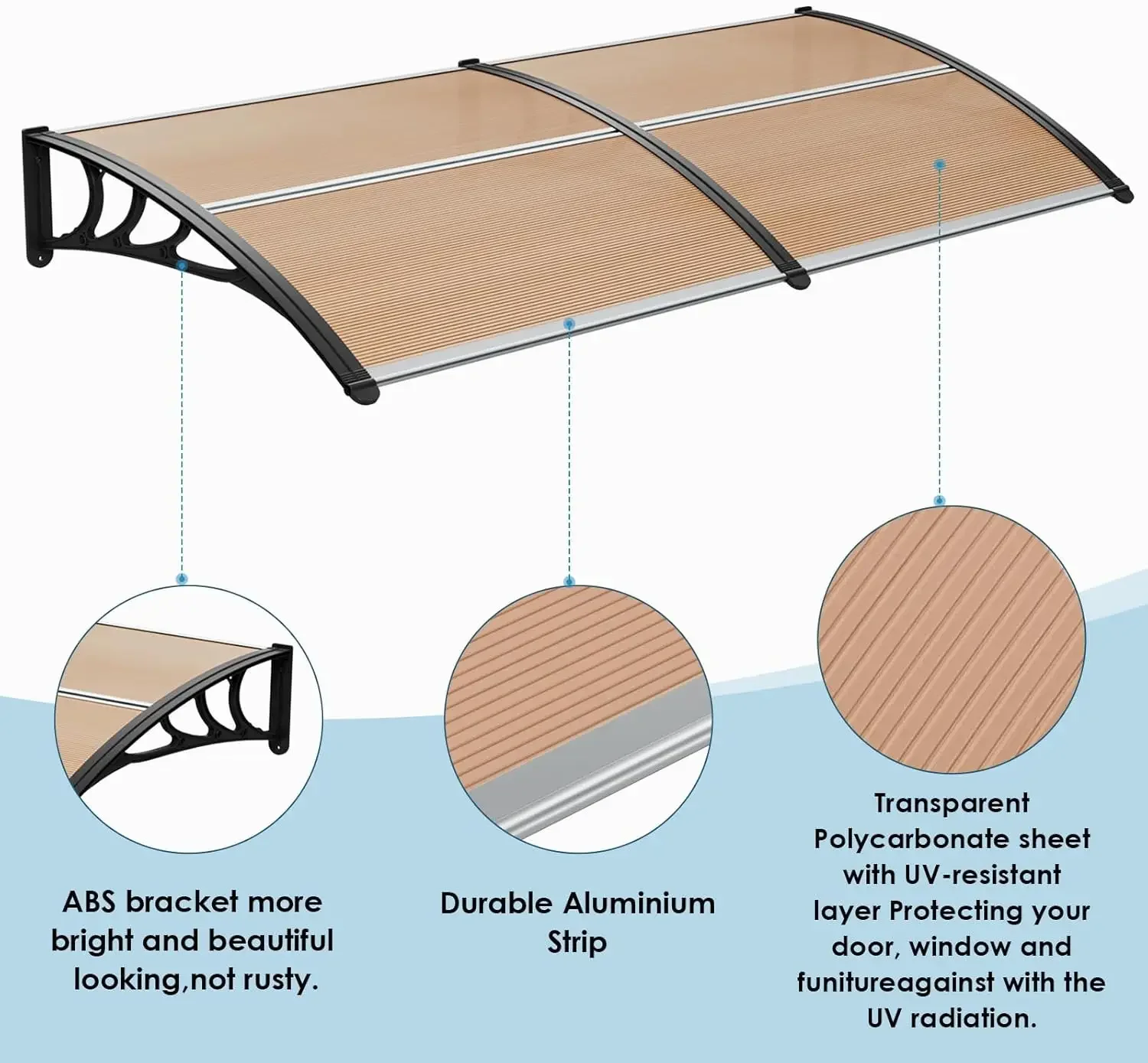 Fenstermarkise für den Außenbereich, Polycarbonat, Vordertür, Terrassenabdeckung, UV-Regen, Schneeschutz, Hohlblech, ausziehbares Gartendach