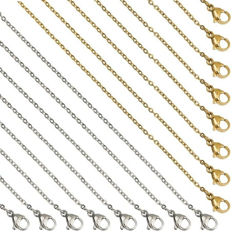 1box 20pcs 2 style Classic Plain 304 Stainless Steel Flat Cable Chain Necklaces set for Beadable Necklace Making Golden & Stainless Steel color 17.72 inch(45cm)