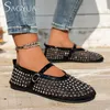 Bling Wohnungen Sandalen Frau Mesh Schuhe Mary Jane Casual Ballett 2025, Sommer Elegante Kleid Flache Loafer Schuhe De Mujer Plus Größe