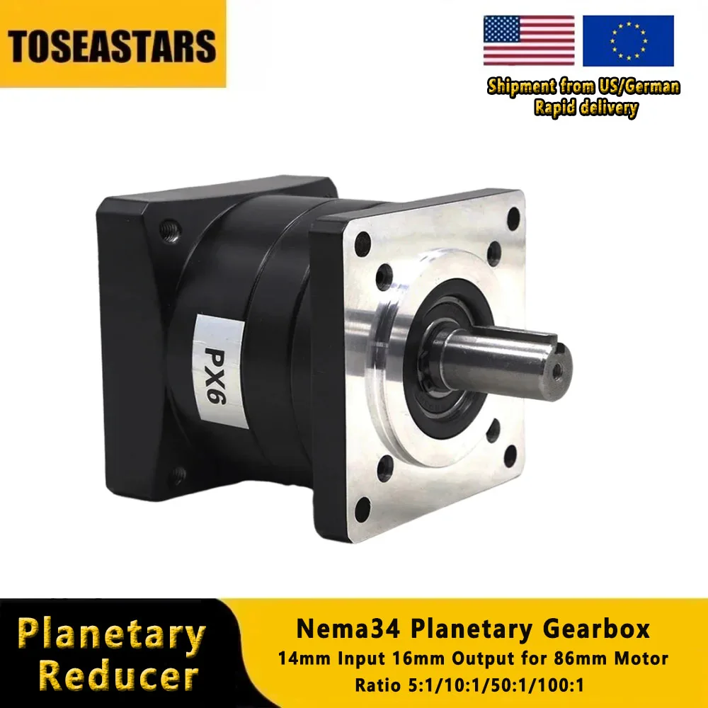 Nema 34 Planetengetriebe Übersetzungsverhältnis 5:1/10:1/20:1/50:1/100:1 14 mm Eingang 16 mm Ausgang für 86 mm Schrittmotor-Abwärtsreduzierer Image