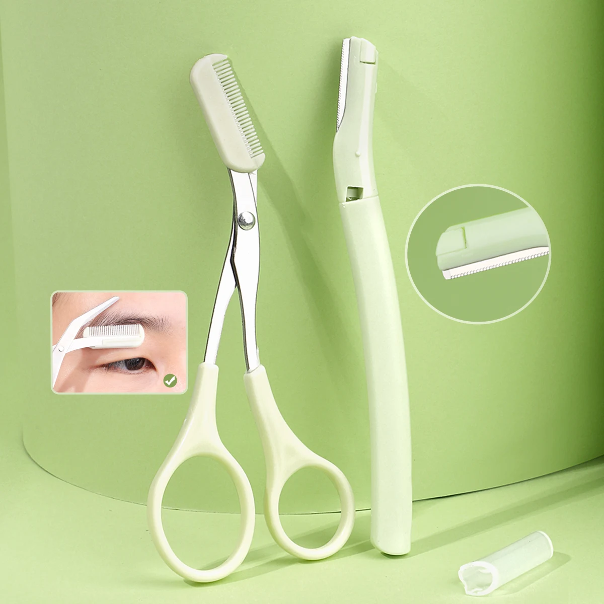 2-teiliger Augenbrauenschneider, sicherer Augenbrauenrasierer und Kamm, Augenbrauenschneider, Schönheitswerkzeug, für Anfänger, sowohl Männer als auch Frauen Image