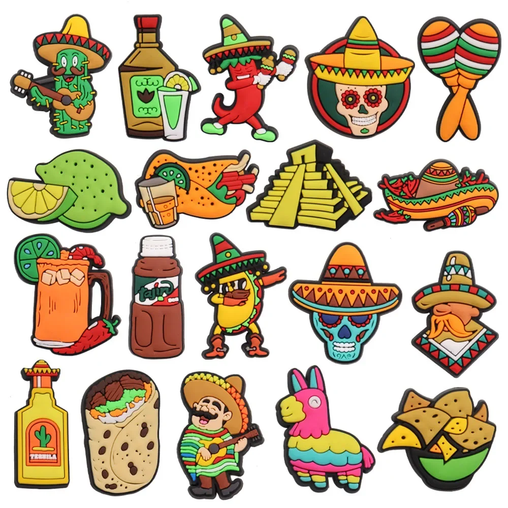 19 Stück Zitrone Taco Mexiko PVC Hausschuhe Charms Rucksack Zubehör Pfeffer Nacho Erwachsene Schuhe Schnalle DIY Urlaub Geschenk