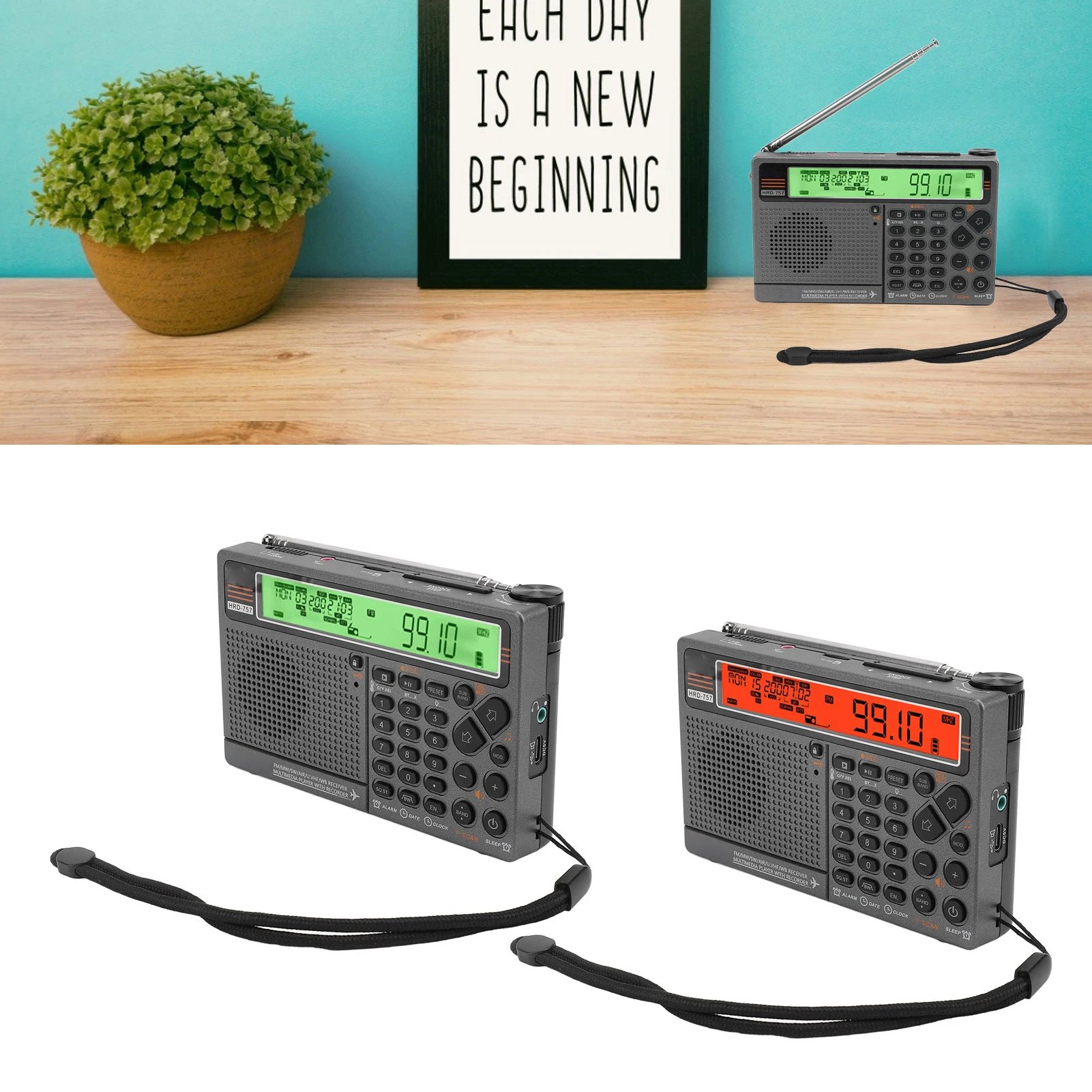 Digitales Tuning-Radio AIR V.UHF WB SW FM MW Bluetooth 5.0 Tragbares Multiband-Radio 3,5-mm-Kopfhöreranschluss Taschenlampe für Büro Image