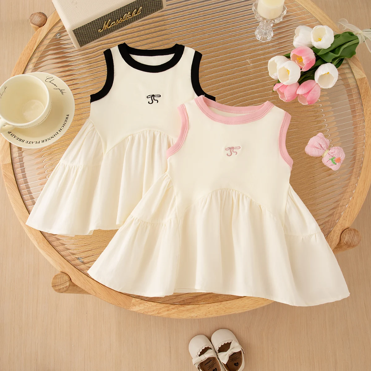 Baby Mädchen Kleid Sommer Bogen Muster Einfarbig Monotone Casual Mädchen kinder Kleid Nette Einfache Prinzessin Kleider Für Baby Mädchen Image