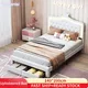 Lit capitonné Comanlai, 140 x 200 cm, lit enfant, lit LED avec espace de rangement, cadre de lit double couronne, sans matelas, PU, blanc