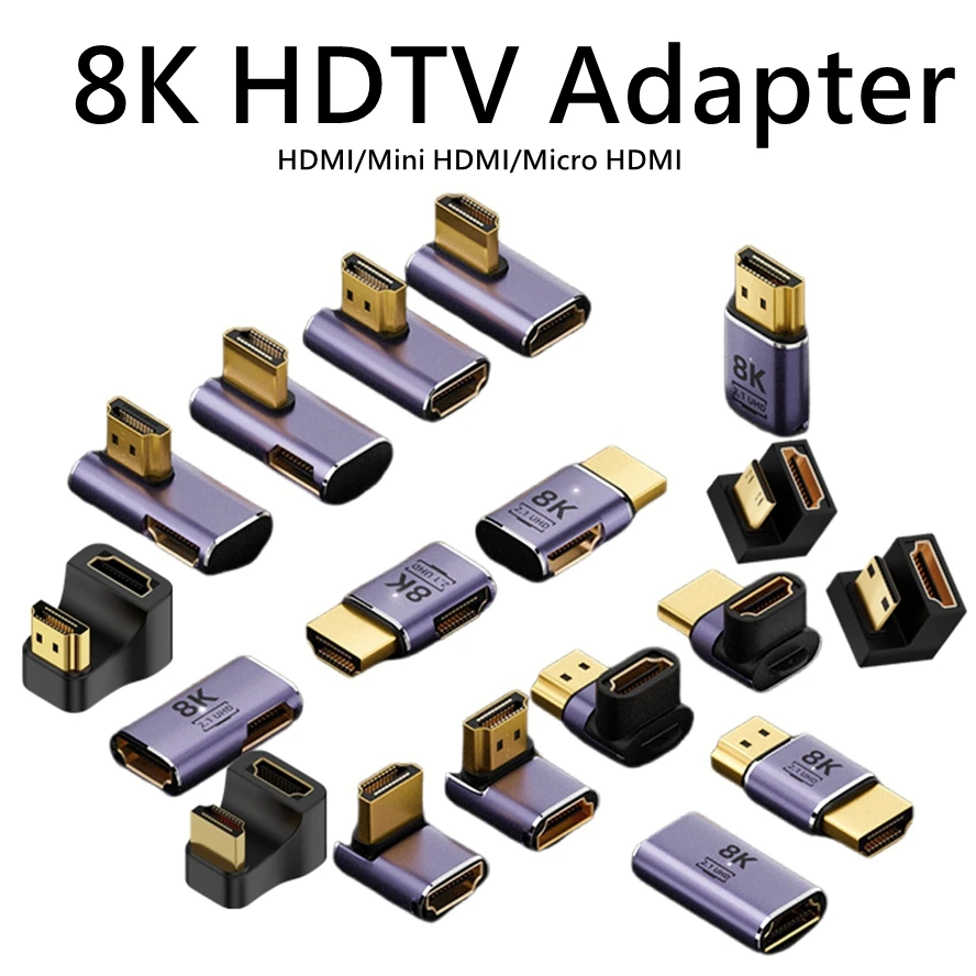 1 Stück HDMI 90-Grad-Adapter 8k 4k 120Hz 270 Grad HDMI abgewinkelter Adapter 360 180 Grad Mini HDMI zu HDMI U-förmiger L-Typ-Konverter Image