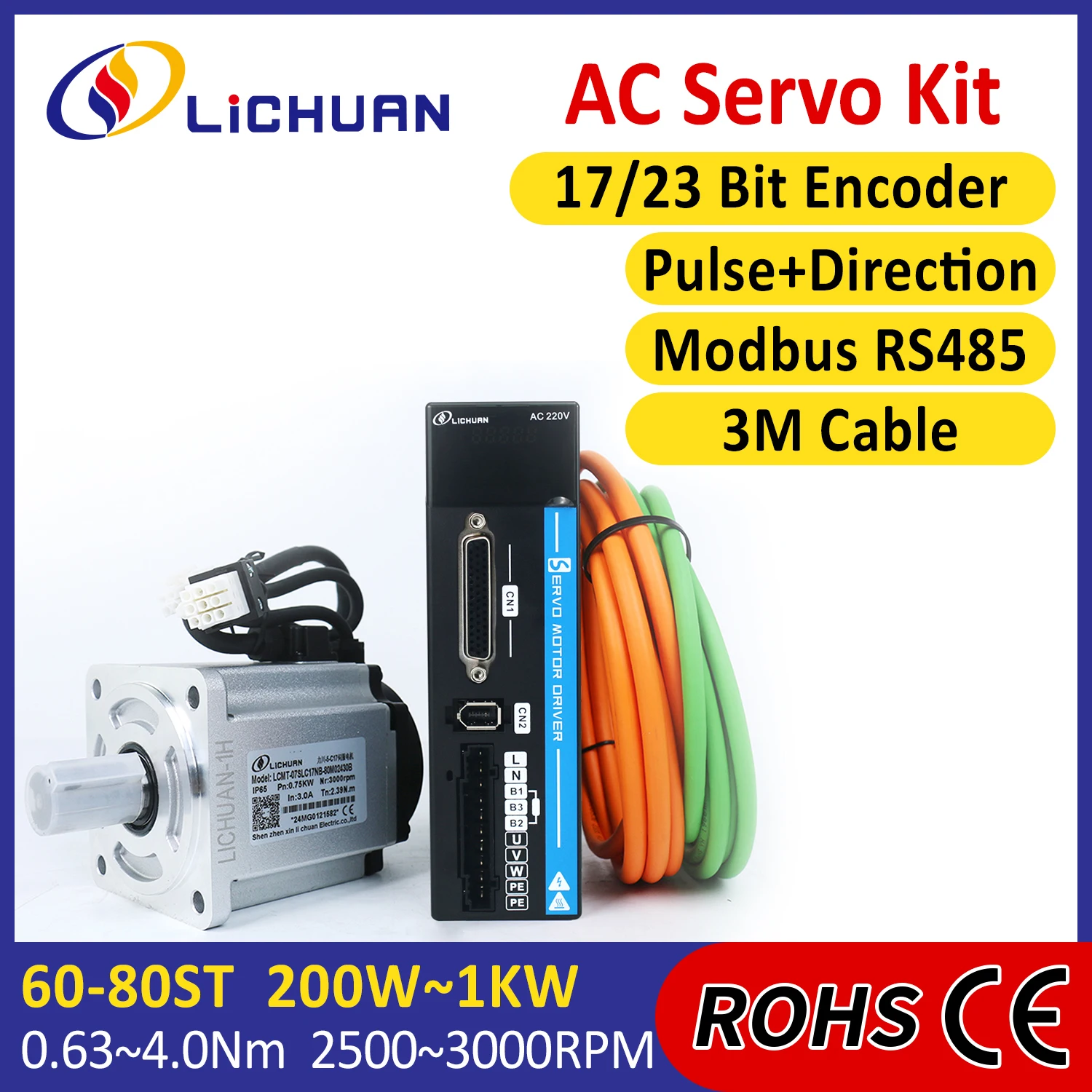 Heißer Verkauf A5 200W400W600W750W1000W AC ServoMotor Controller 220V 3000RPM AC Servo Motor Fahrer Kit für Roboter/Laser/CNC Maschine Image
