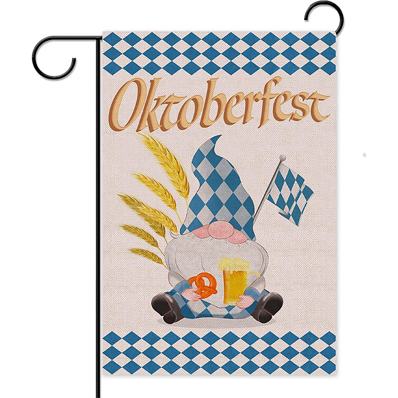 Oktoberfest Garden Flag German Bavarian 12 x 18 Inch Yard Flags, Small Garden Flags for Outside, Outdoor Flags,Beer Design White Blue Plaid Holiday Garden Flags
