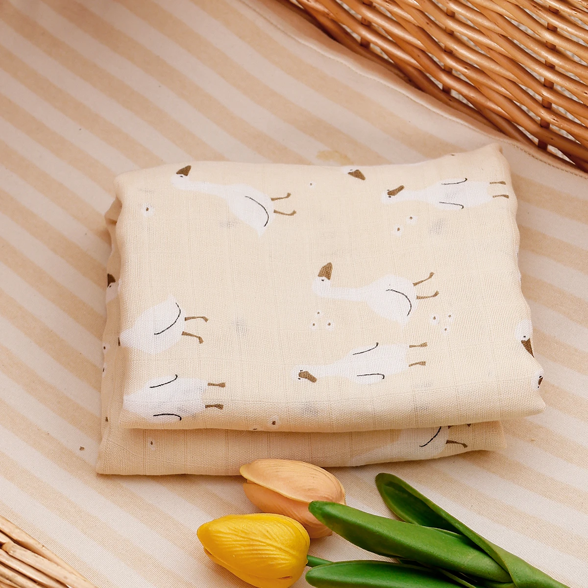 120x110cm Bambus Baumwolle Baby Musselin Swaddle Decke Atmungsaktive Nette Weiche Druck Infant Bettwäsche Bad Handtuch Wrap für Neugeborene Baby Image