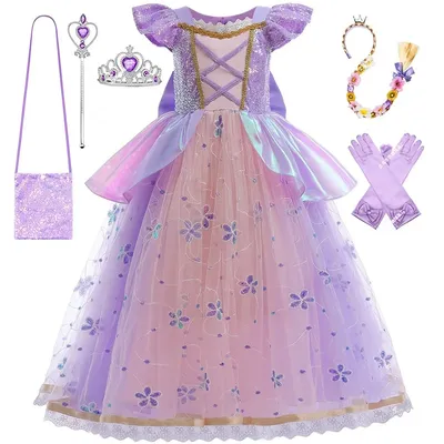 Rapunzal Mädchen Prinzessin Kleider für Mädchen Fantasy Cosplay Geburtstag Party Dress Up 3-10 Jahre Kinder Ballkleid Pailletten Cartoon Kostüme Image