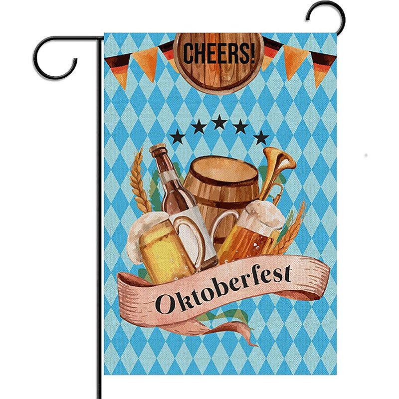 Oktoberfest Garden Flag German Bavarian 12 x 18 Inch Yard Flags, Small Garden Flags for Outside, Outdoor Flags,Beer Design White Blue Plaid Holiday Garden Flags