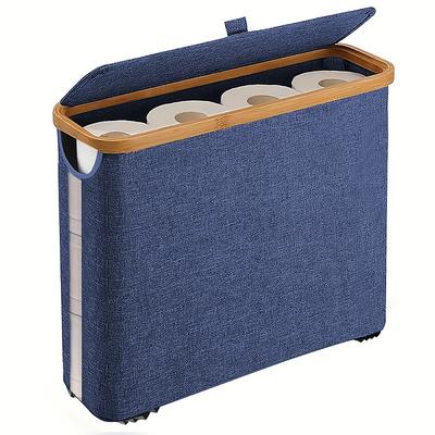 Toilet Paper Storage Basket with Lid, Bamboo Toilet Paper Storage Holder Stand Organizer for Bathroom, Toilet Paper Storage Box Container with Handle, Toilet Tissue Storage Bin for RV Closet