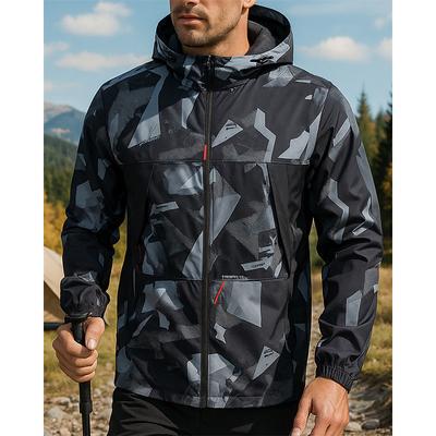 Men's Outdoor Jacket Hiking Jacket rain coat Outdoor Waterproof Windproof Quick Dry Lightweight Hiking Outfits Hiking Clothes Spring Autumn / Fall Jacket Tennis Golf Running Camo Black Blue Grey