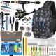PLUSINNO Fishing Backpack with Fishing Rod &Tackle Boxes, Waterproof Sling Tackle Bag for Fish Gear with Rod Holder, Gifts for Men with Lures, Pliers, Fish Lip Gripper.