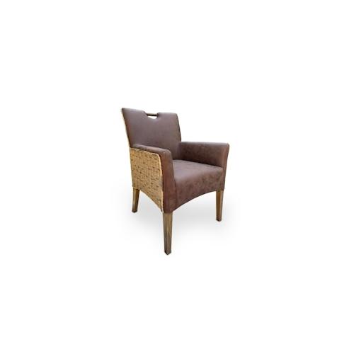 Esszimmer Stuhl Polsterstuhl mit Armlehnen Rattanstuhl Darwin Polster Lederoptik muskat