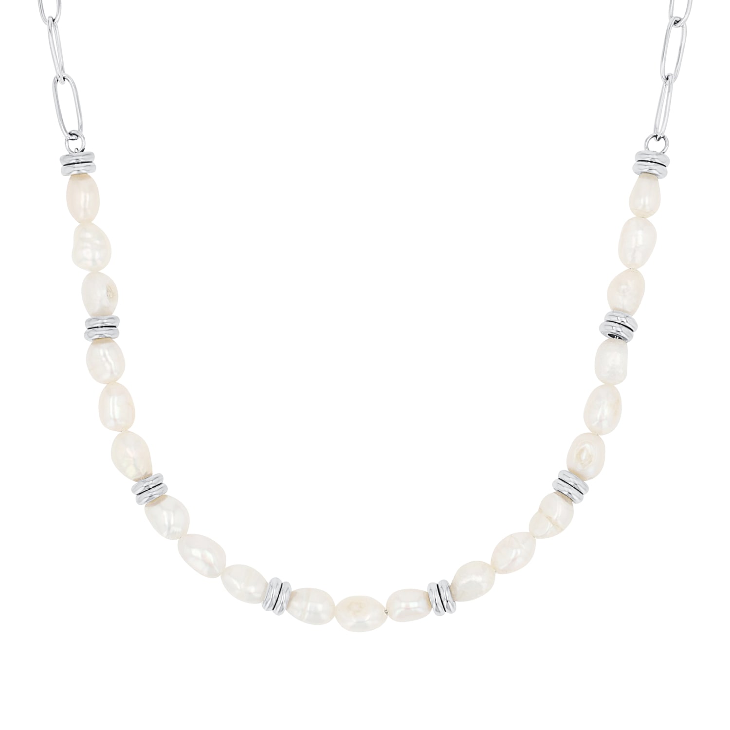 Kette mit Anhänger S.OLIVER "2039727", silber (edelstahlfarben, weiß), Halsketten, Damen, Edelstahl Perlen, L: 45 B: 5mm, Edelstahl, Perlen, mit Süßwasserzuchtperle, B:5mm