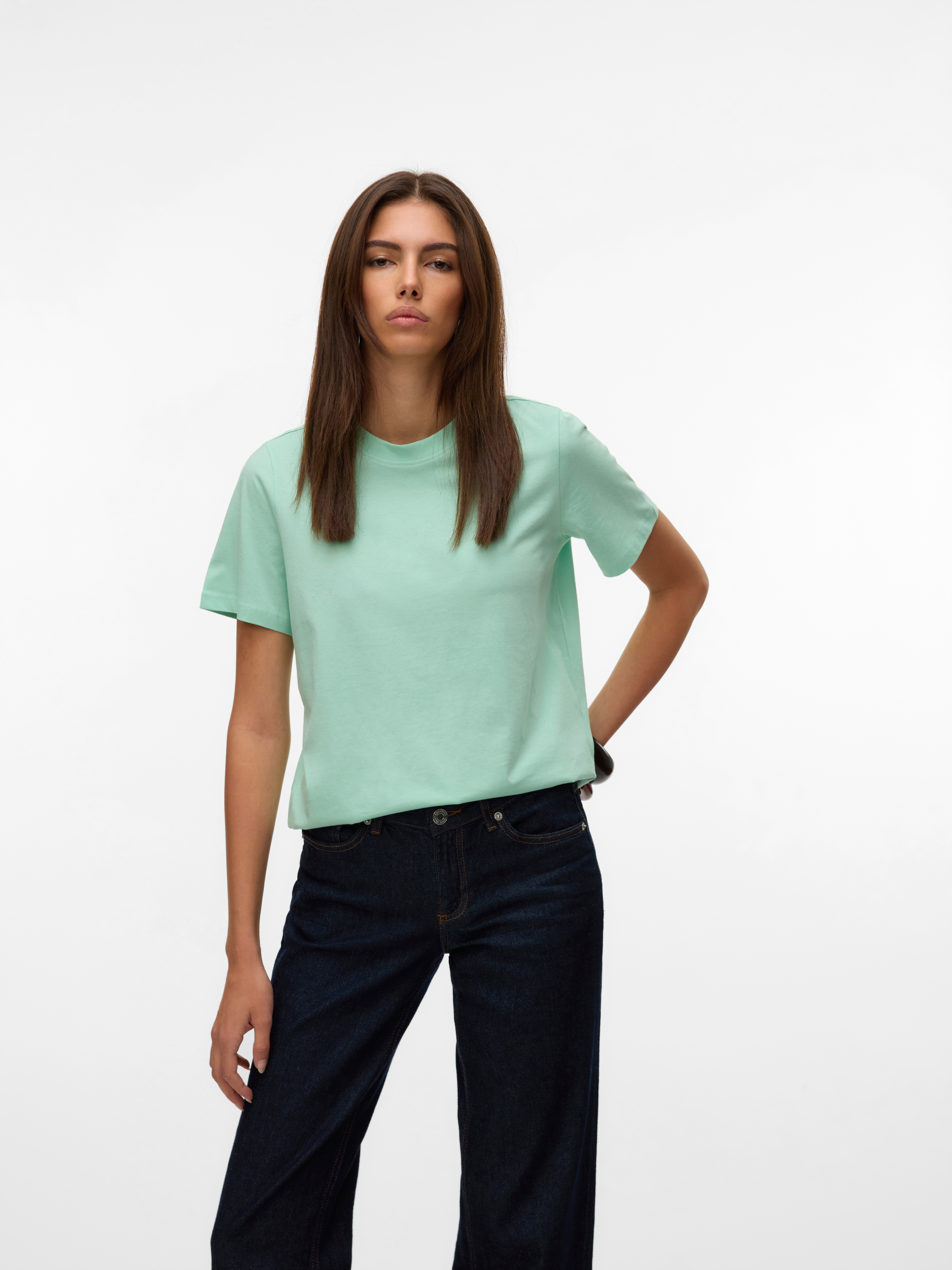 Kurzarmshirt VERO MODA "VMPAULINA SS T-SHIRT GA JRS NOOS", Damen, Gr. XXL, grün (birds egg grün), Jersey, Obermaterial: 100% Baumwolle, unifarben, normal, Rundhals, Shirts, Baumwolle, regular fit