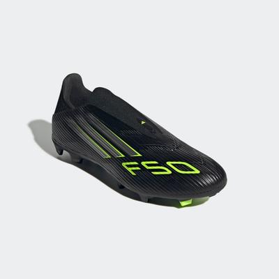 Fußballschuh ADIDAS PERFORMANCE "F50 LEAGUE LACELESS FIRM/MULTI-GROUND BOOTS", Gr. 48, schwarz (core schwarz, iron metallic, lucid lemon), Synthetik, Textil, sportlich, Schuhe, geeignet für Rasen- und Kunstrasenplätze Image