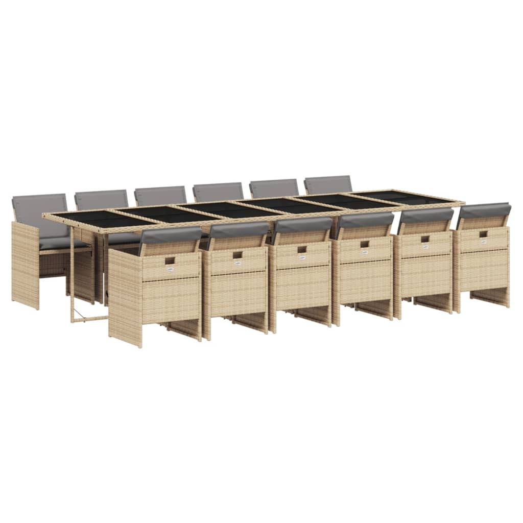 vidaXL 13-tlg. Garten-Essgruppe mit Kissen Beigemischung Poly Rattan Image