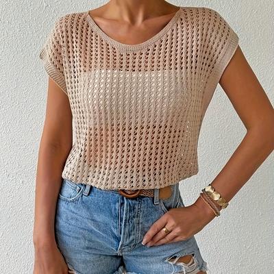 TEMU Open-shoulder Hollow-out Slim Fit Pullover Sweater Women's Spring/summer New Arrival Image