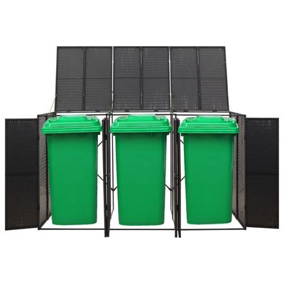 TEMU Waste Bin Box For 3 Bins Black 207x80x117 Cm Poly Rattan Image
