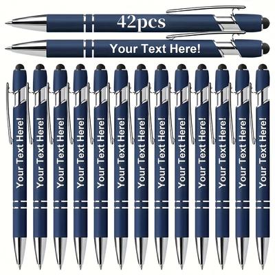 TEMU 42pcs Custom Engraved Metal Ballpoint Pens With Clip - Fine Tip, Smooth Writing, Ideal For Gifts, Promotions, Office, Weddings, Graduations - Personalized Text Option, No Feather, Image