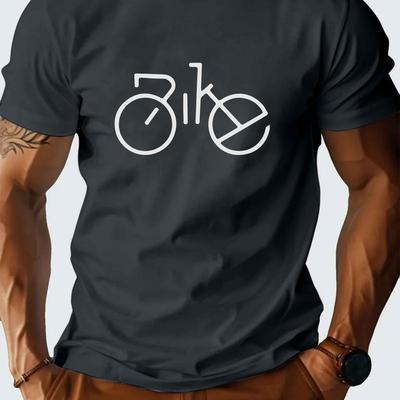 TEMU Men's Casual Bike Graphic Print Short Sleeve T-shirt - Breathable Round Neck Summer Tee, Regular Fit For Outdoor Activities & Casual Attire, Comfortable Fabric Image