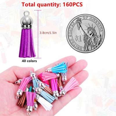 TEMU 160pcs Leather Tassel Keychains, Assorted Colors, Decorative Charms For Handbags, Earrings, Diy Crafts, Creative Keyring Accessories Image