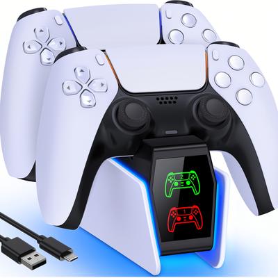 TEMU Ps5 Controller Charging Station, Sets Charging Station For Dualsense Wireless/edge Controller, Charging Station For Playstation 5 Controller With 2h Fast Charge/cool Rgb Light For Christmas Gift