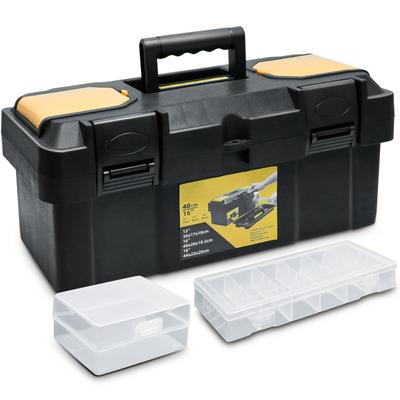"TEMU Toolbox 16" Tool Case 40 X 20 .5 Cm Suitcase With 2 Small Storage Boxes, Quick Release And Organizer, Sturdy Plastic Organizer For Tools" Image