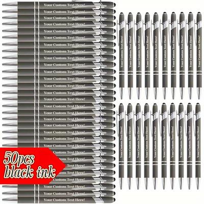 TEMU 50-pack Customizable Metal Ballpoint Pens With Medium Point, Retractable Closure, Ideal For Business And , Perfect Graduation Gift For Weddings And Graduation Season - In Blue, Green, And Image