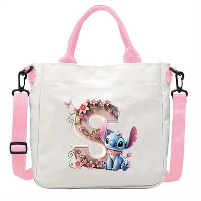 TEMU Stitch Cartoon Crossbody Bag - Stylish White With Pink Accents, Multi-functional For Phone & Tablet, Perfect Gift For Fans, Birthday Present, Women's Fashion Handbag Image