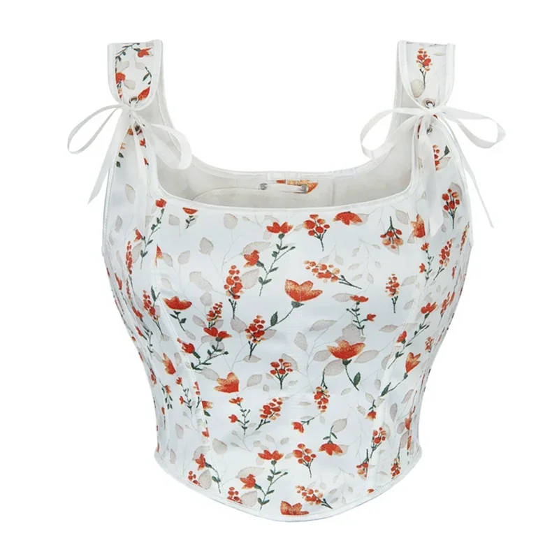 Floral Print Korsett Abend Party Retro Bustier Crop Top Frauen Dessous Sexy Abnehmen Verband Unterbrust Streetwear Kleidung