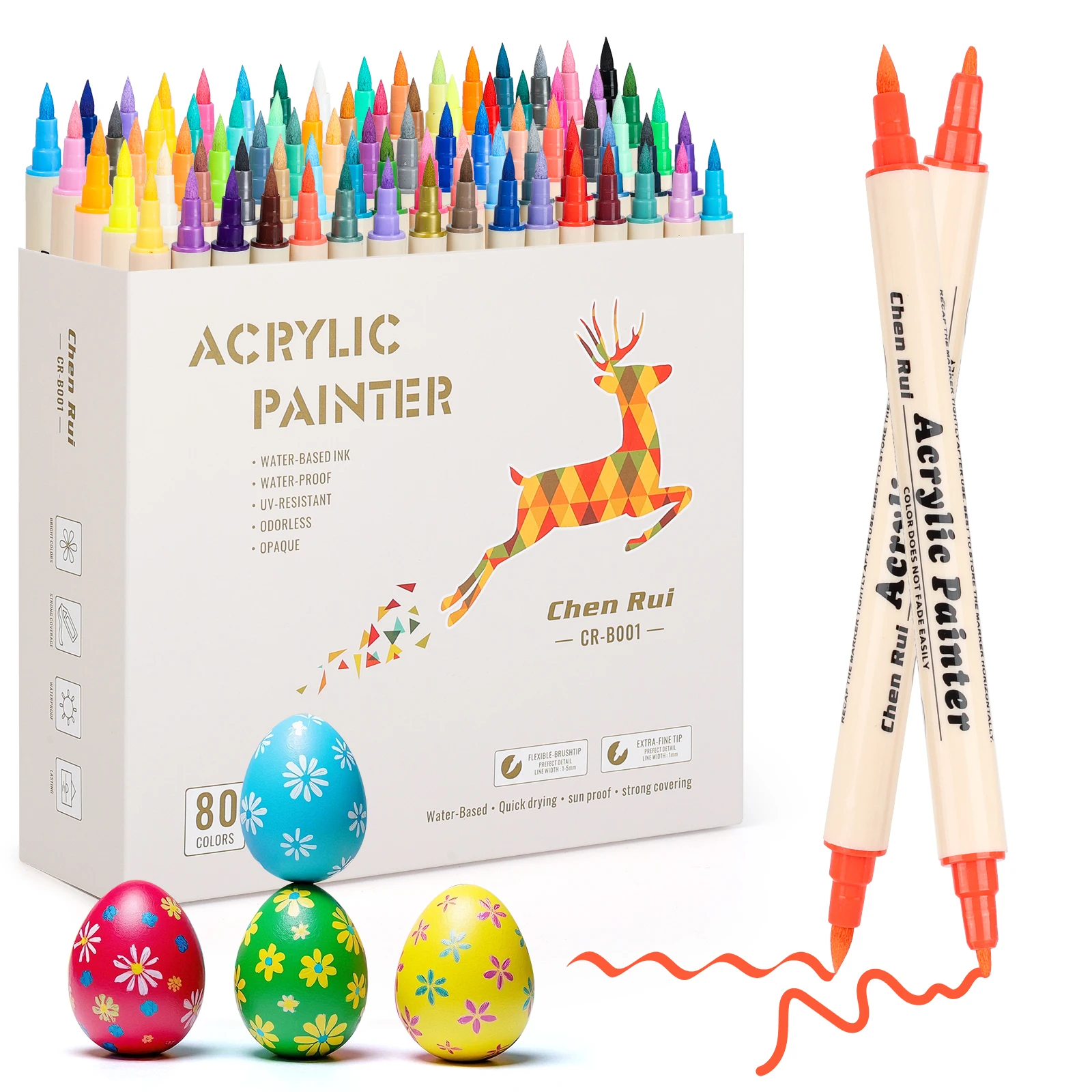 12/24/36/48/60/80 Farben Dual Brush & Fine Tips Acrylfarben-Markierungsstifte für Holz, Felsen, Leinwand, Glas, Keramik, Heimwerken, Graffiti Image