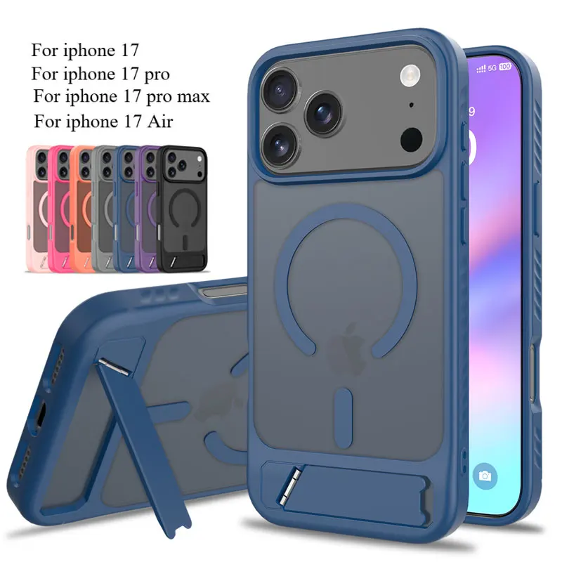 Für Iphone 17 Pro Max Fall für Magsafe Magnetische Stand Fall für Iphone 17 Air 17 Pro Fundas Harte PC + TPU Rahmen Halterung Halter Shell Image